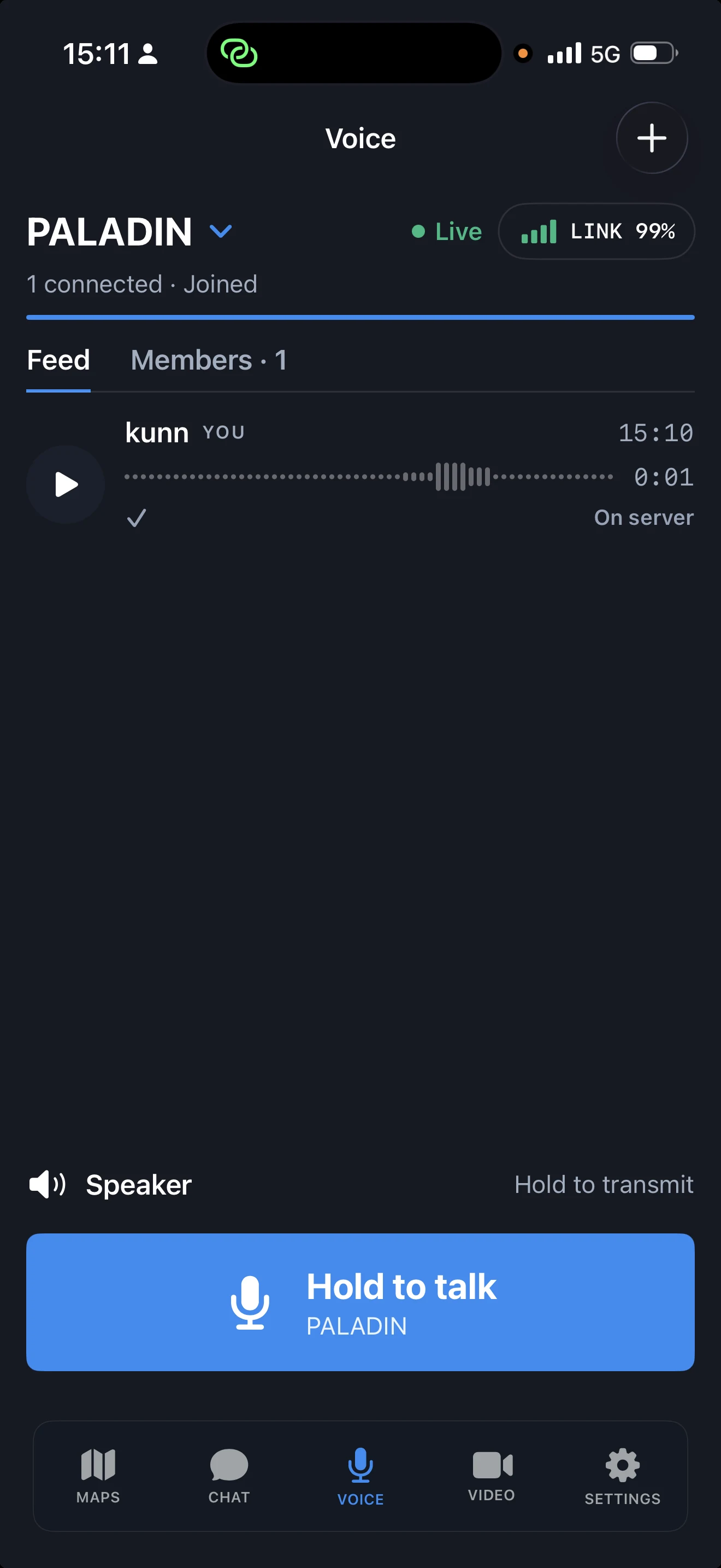 Actual ESTAK mobile Voice screen for the PALADIN channel